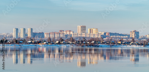 Winter. Beyond the river Kama, one of the areas of the city of Perm.