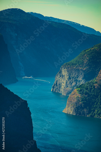 Cruise ship on fjord in Norway