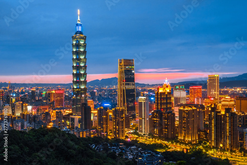 Skyline of Taipei Night cityscape Taipei 101 building of Taipei financial city ,Taiwan