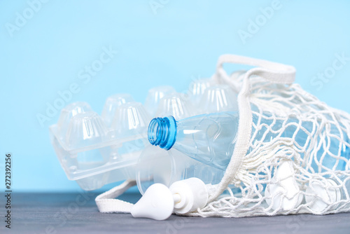 polyethylene plastic on blue background