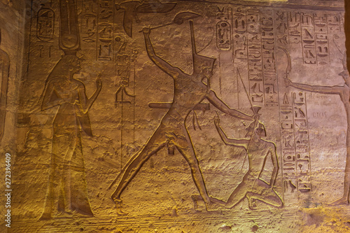 Ramesses II fighting his enemies, depicted in the Small Temple of Abu Simbel
