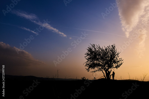 Silhouette of a tree and boy on Zvecan hill.