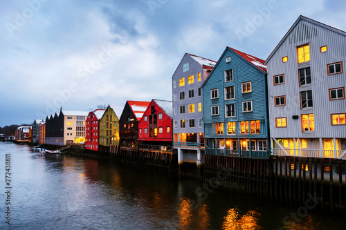 City center of Trondheim, Norway during the cloudy winter day