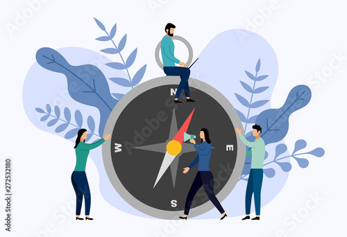 Compass rose with human concepts, travel vector illustration