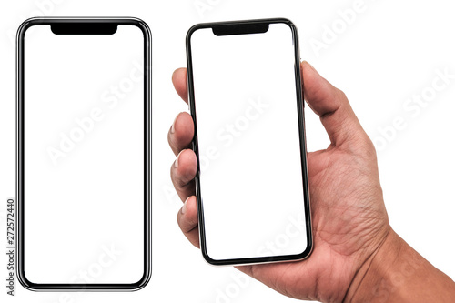 Smartphone similar to iphone xs max with blank white screen for Infographic Global Business Marketing Plan , mockup model similar to iPhonex isolated Background of ai digital investment economy. 