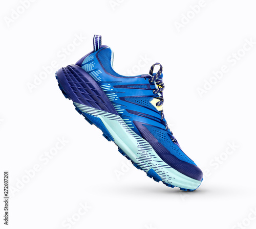 A side view of Blue Trainers Isolated on a white background.