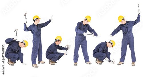 Set of Handyman in uniform with his hammer