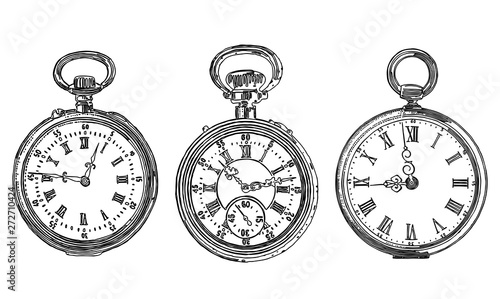 A set of different drawn old pocket watches