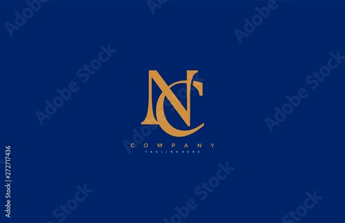 Gold Letter NC Linked Minimalist Modern Monogram Logo Blue Background
