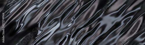 Black Oil or Petrol liquid flow, liquid metal close-up, wide horizontal banner. 3d illustration