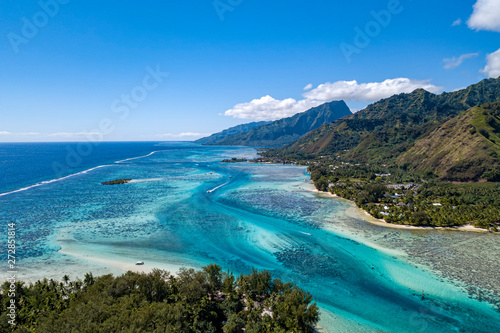 Moorea island french polynesia lagoon aerial view