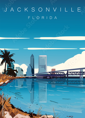 Jacksonville modern vector illustration.Jacksonville, Florida landscape poster.