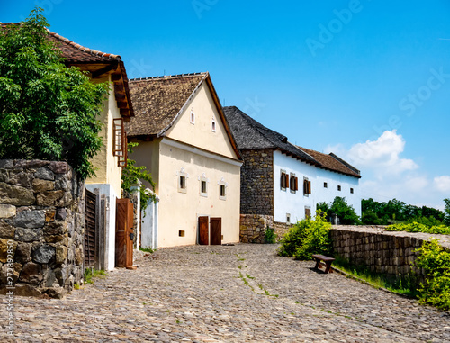 View on the street and traditional hungarian pise houses in Szentendre