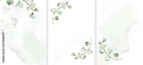 Ready to use Card. Herbal Watercolor invitation design with leaves. flower and watercolor background. floral elements, botanic watercolor illustration. Template for wedding. frame