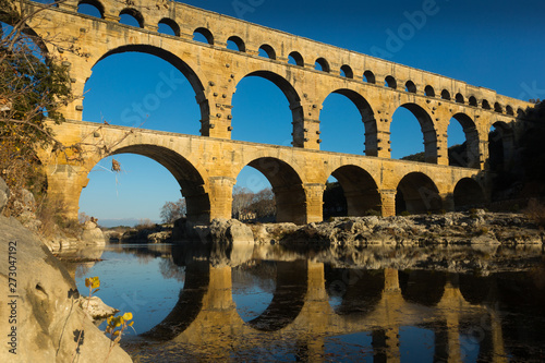Roman Bridge Pont du Gard in autumn in South of France