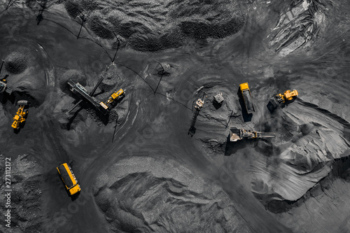 Open pit mine, extractive industry for coal, top view aerial drone