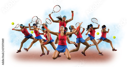 Tennis collage. Female tennis player isolated
