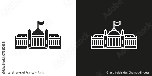 Paris - Grand Palais des Champs-Élysées. Outline and glyph style icons of the famous landmark from Paris.