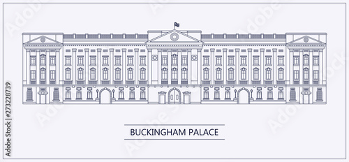 London Buckingham palace outline flat vector illustration.