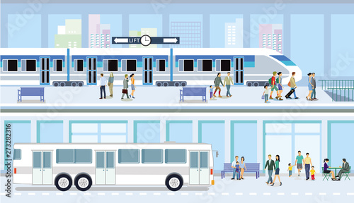 Öffentlichen Verkehrsmittel –Bus und Bahn Illustration