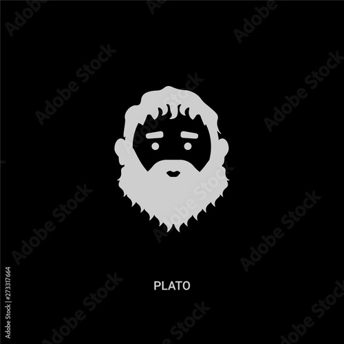 white plato vector icon on black background. modern flat plato from greece concept vector sign symbol can be use for web, mobile and logo.
