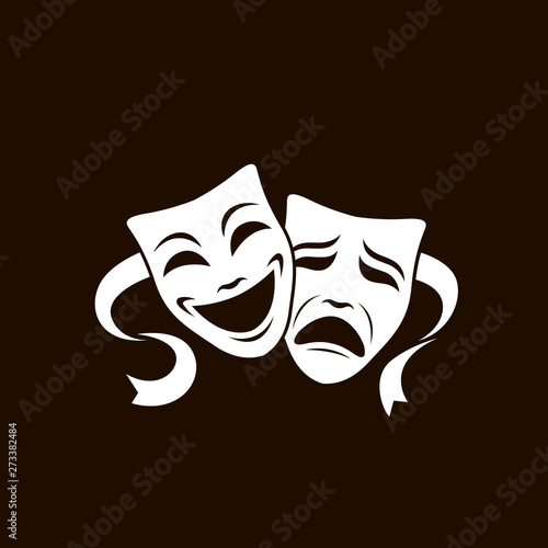 illustration of comedy and tragedy theatrical masks isolated on white background