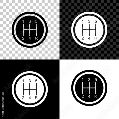 Gear shifter icon isolated on black, white and transparent background. Transmission icon. Vector Illustration