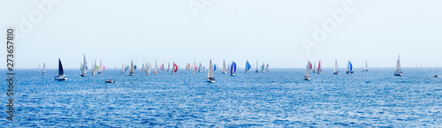 Panorama of Sailing yachts during regatta Brindisi Corfu 2019