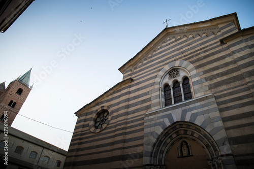 Facade of the saint mary in fontibus church. Albenga, Liguria, Italy.