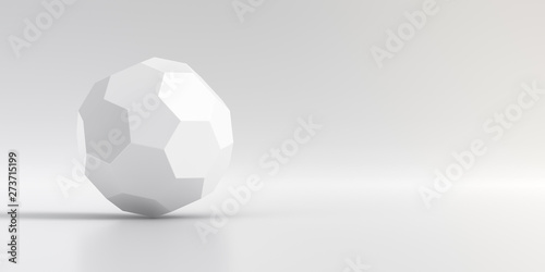 Elegant white background of dodecahedron. Abstract low poly sphere and smooth shadow. 3D Rendering.