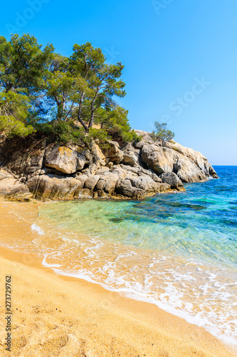 Idyllic sandy Cala Pi beach near Cap Roig, Costa Brava, Spain