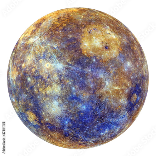 Full disk of Mercury globe from space isolated on white background. Elements of this image furnished by NASA.