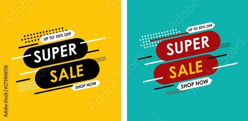 Super sale banner, colorful and playful design. Vector illustration