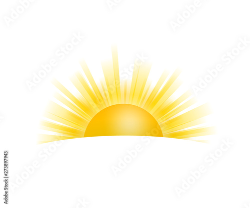 Realistic sun icon for weather design on white background. Vector stock illustration.