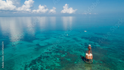Aerial of Carysfort Reef Lighthouse in Florida Keys