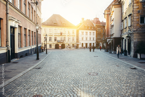 European style old town street in Pristina, Slovenia