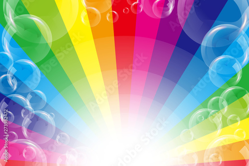 #Background #wallpaper #Vector #Illustration #design #free #free_size #charge_free #colorful #color rainbow,show business,entertainment,party,image 背景素材壁紙,イラスト,楽しいパーティー,レインボー,シャボン玉,放射光,輝き,無料,フリーサイズ,