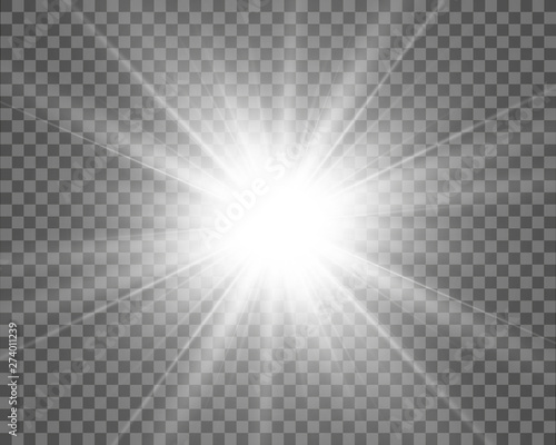 White beautiful light explodes with a transparent explosion. Vector, bright illustration for perfect effect with sparkles. Bright Star. Transparent shine of the gloss gradient, bright flash.