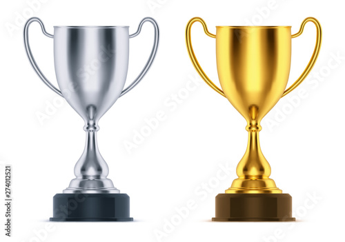 3d golden and realistic silver cup or trophy