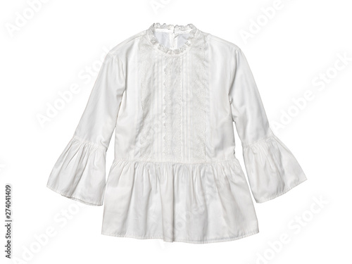 White blouse with sleeve on white background. Isolate