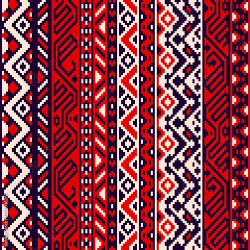 Red black and white ethnic striped geometric seamless pattern, vector