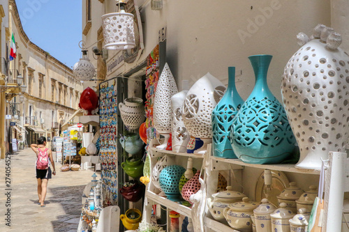 Souvenir shop in the old town of Gallipoli, Puglia, Italy