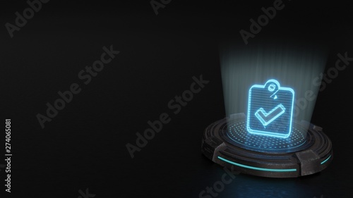 3d hologram symbol of clipboard check icon render
