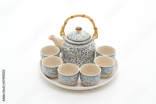 vintage Chinese tea set on white background