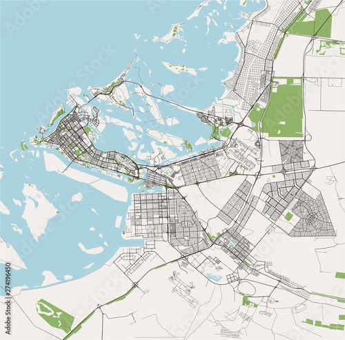 vector map of the city of Abu Dhabi, United Arab Emirates (UAE), Emirate of Abu Dhabi
