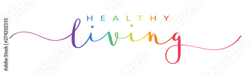 HEALTHY LIVING rainbow vector brush calligraphy banner