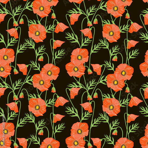 Red poppy flower seamless pattern.
