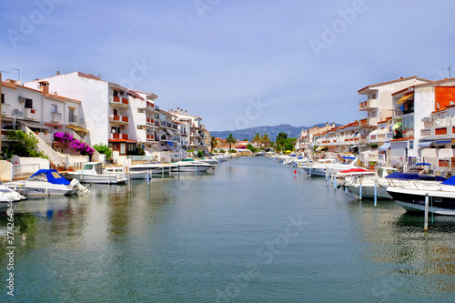 EMPURIABRAVA, SPAIN: View of Empuriabrava in Costa Brava on June 2018, in Empuriabrava, Spain. It is the largest residential marina in Europe, with some 24 km of navigable waterways.