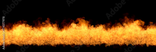 burning fireplace on black background, fire line at bottom - fire 3D illustration