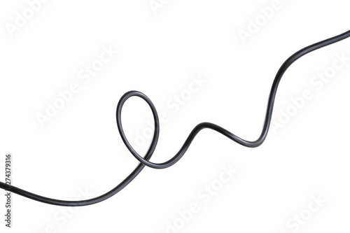 electric black wire cable curled shaped isolate on white background